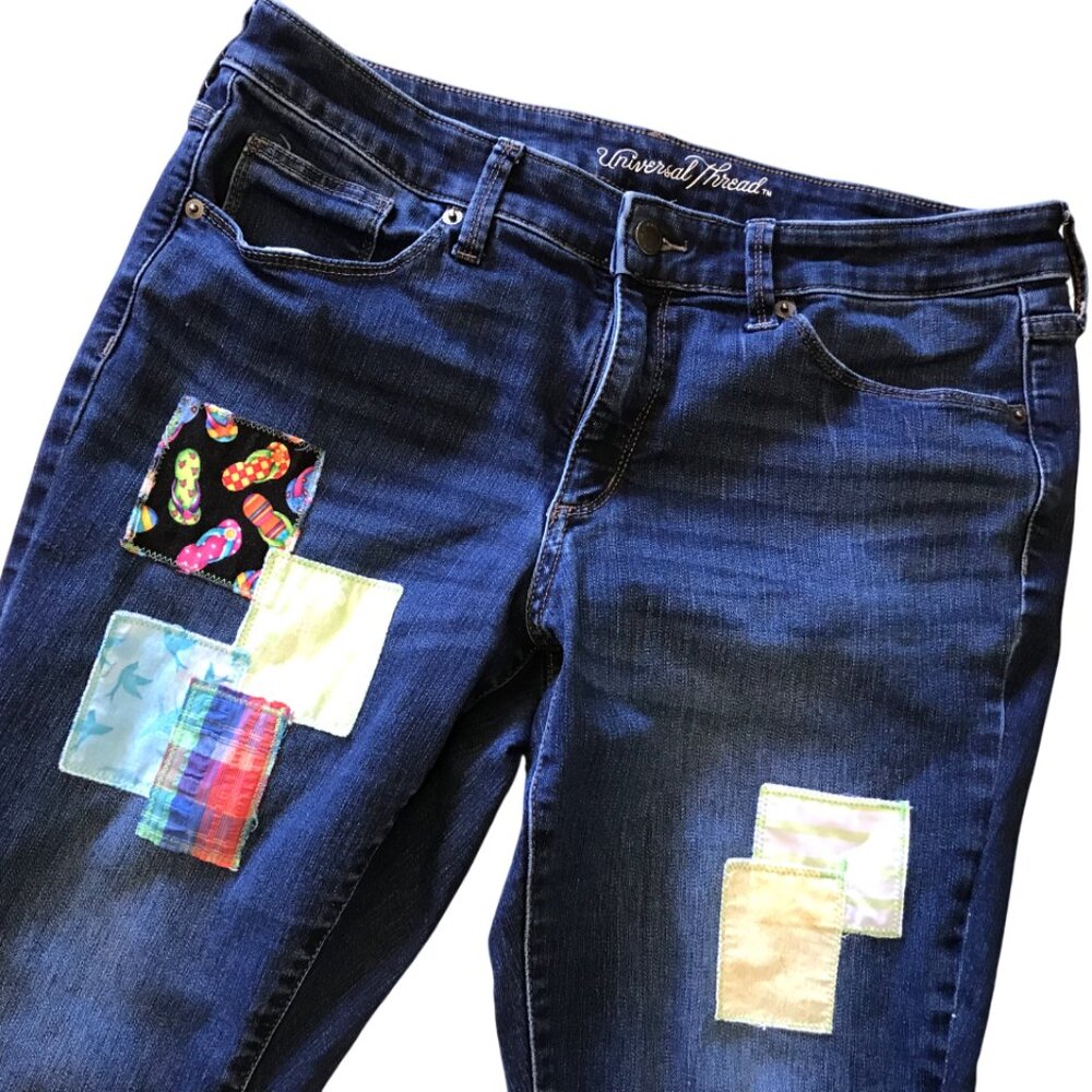 Upcycled Patchwork Denim Capri Pants: Boho Summer… - image 6